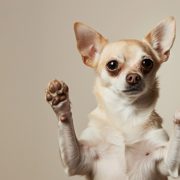 Chihuahua waiting to get custom paw protection