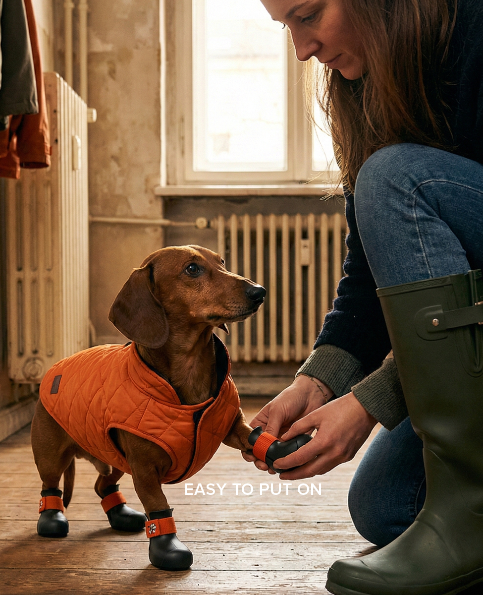 Dachshund winter shoes are easy to put on