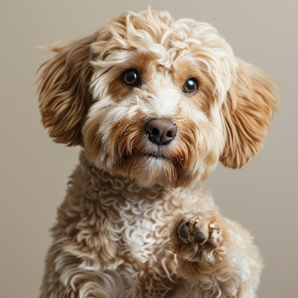 labradoodle raising a paw for a custom made labradoodle shoe