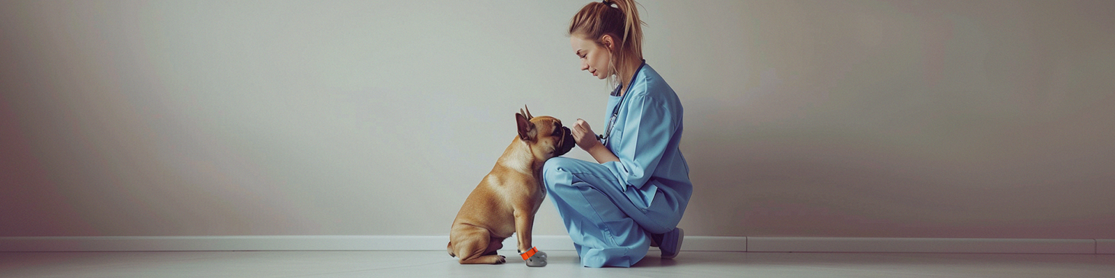 Woman putting on Medical IVDD dog shoes for french bulldog