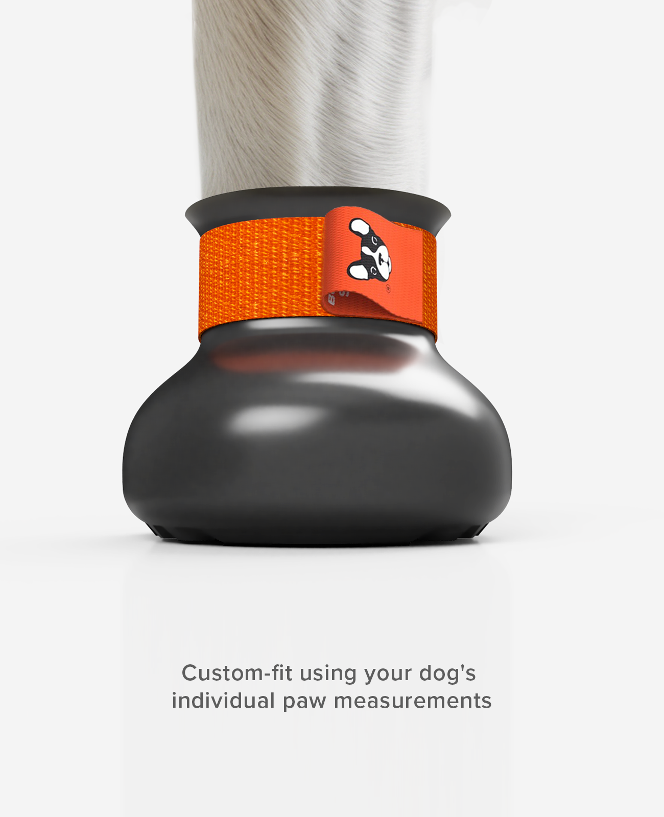 Custom winter protective dog shoe from the front