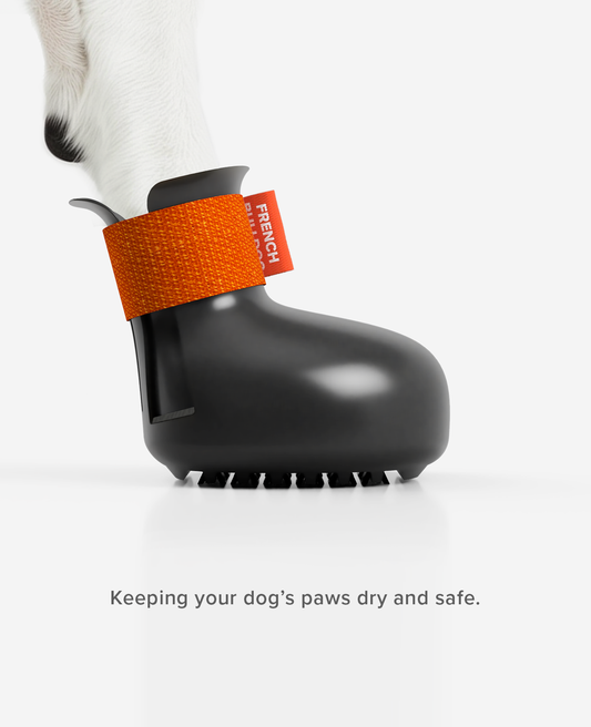 Custom winter protective dog shoe from the side