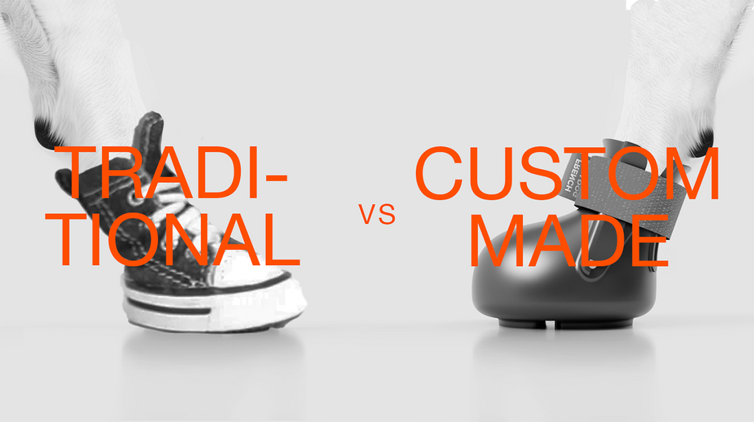 Comparison - Traditional vs custom made dog shoes