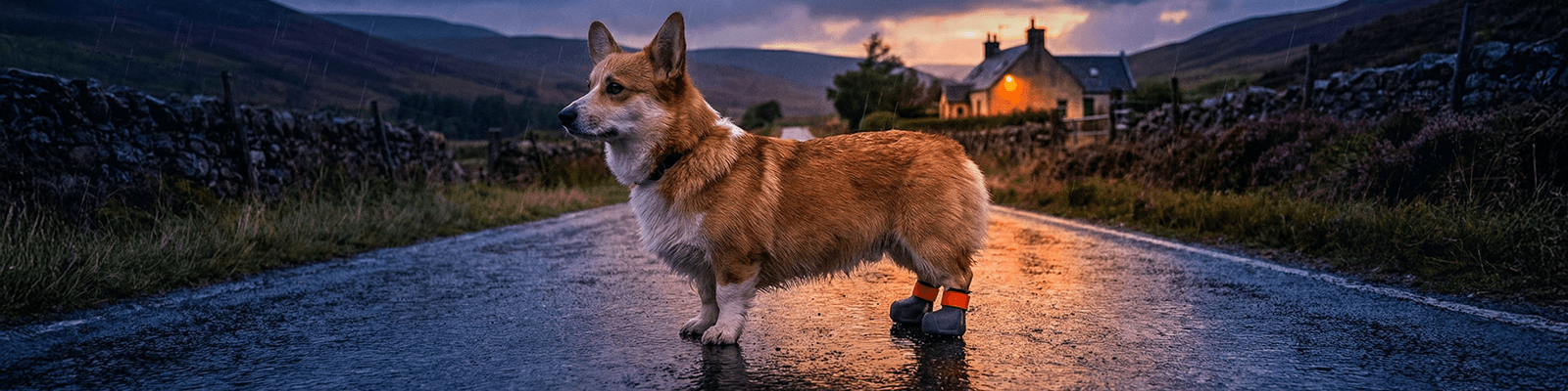 Corgi wearing BARK and SOLE custom dog shoes in scotland 