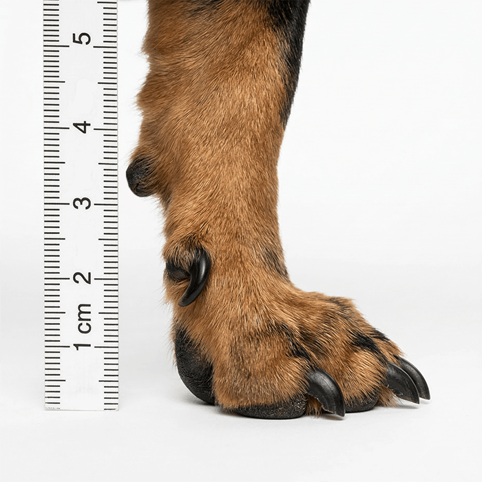 Dachshunds paw and a measurement tape