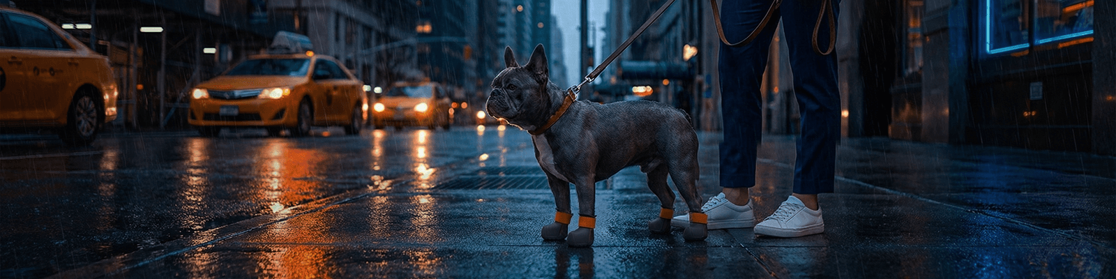 French bulldog wearing custom dog shoes in manhattan