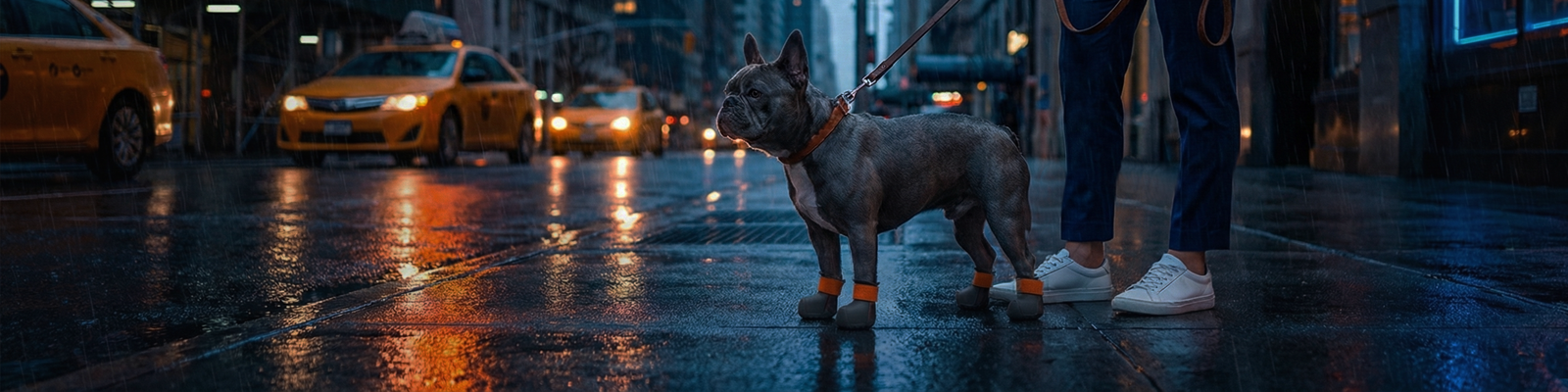 French bulldog wearing custom dog shoes in Manhattan