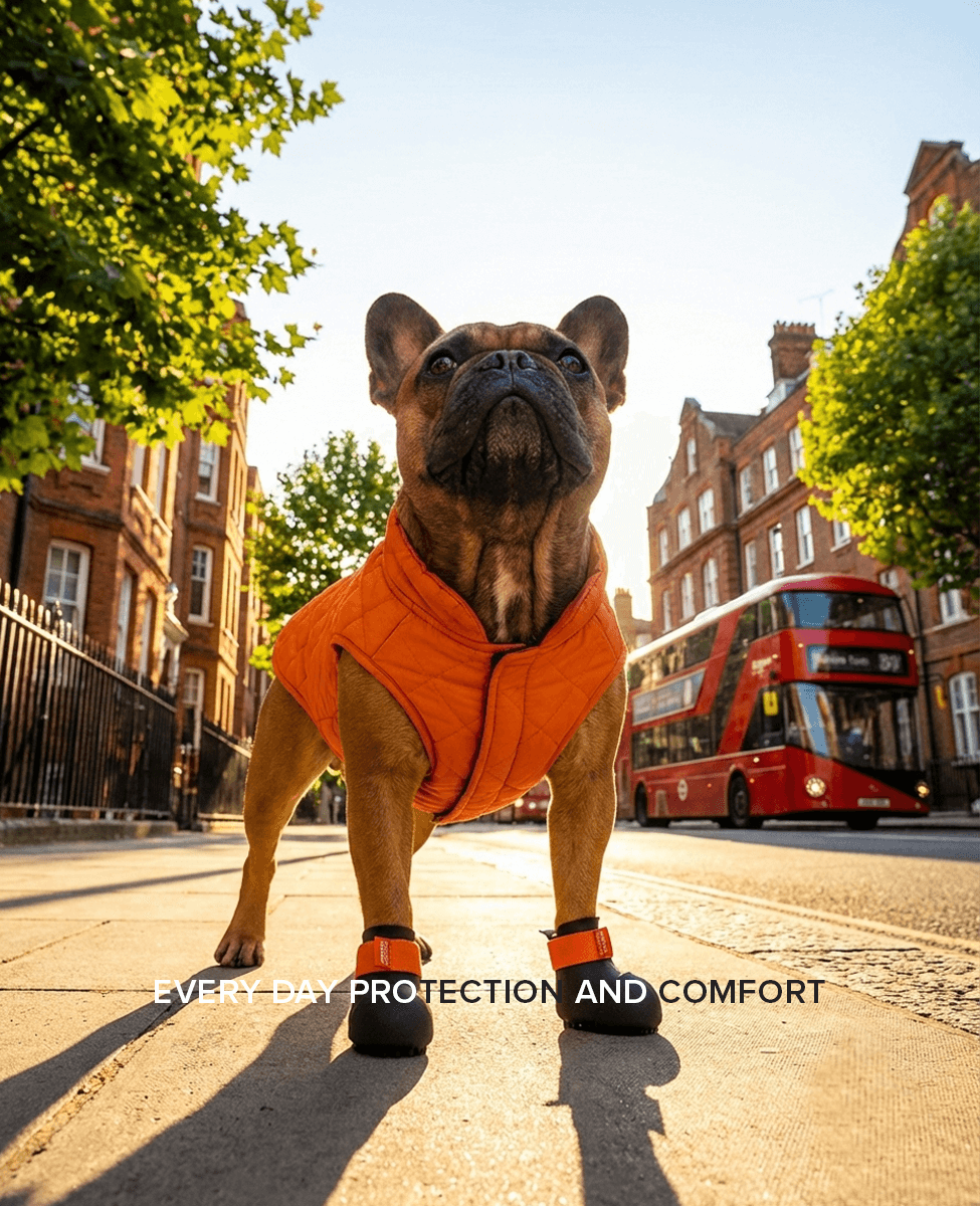 Bark & Sole custom dog shoes on a french bulldog