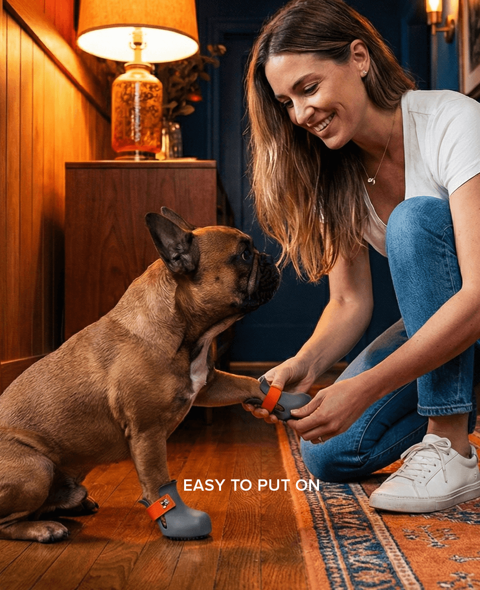 French bulldog and BARK and SOLE custom dog shoes