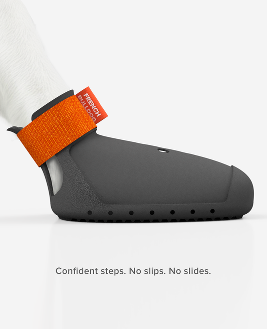 Non slip custom made dog shoe from the side. BARK & SOLE