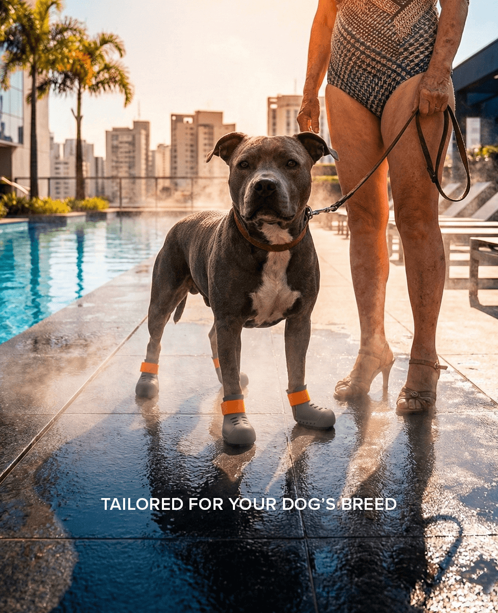 Stafford wearing BARK and SOLE custom dog shoes