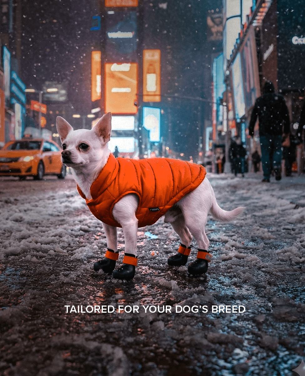 Chihuahua wearing BARK and SOLE custom dog shoes