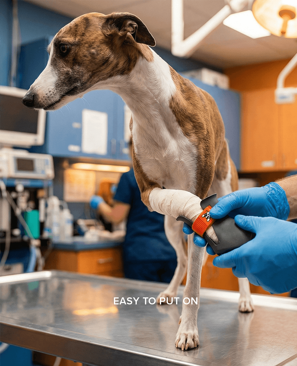Whippet wearing BARK and SOLE custom medical dog shoe