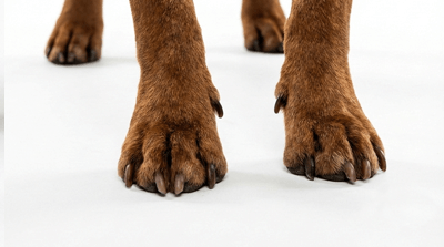 Staffy paw study for custom dog shoes